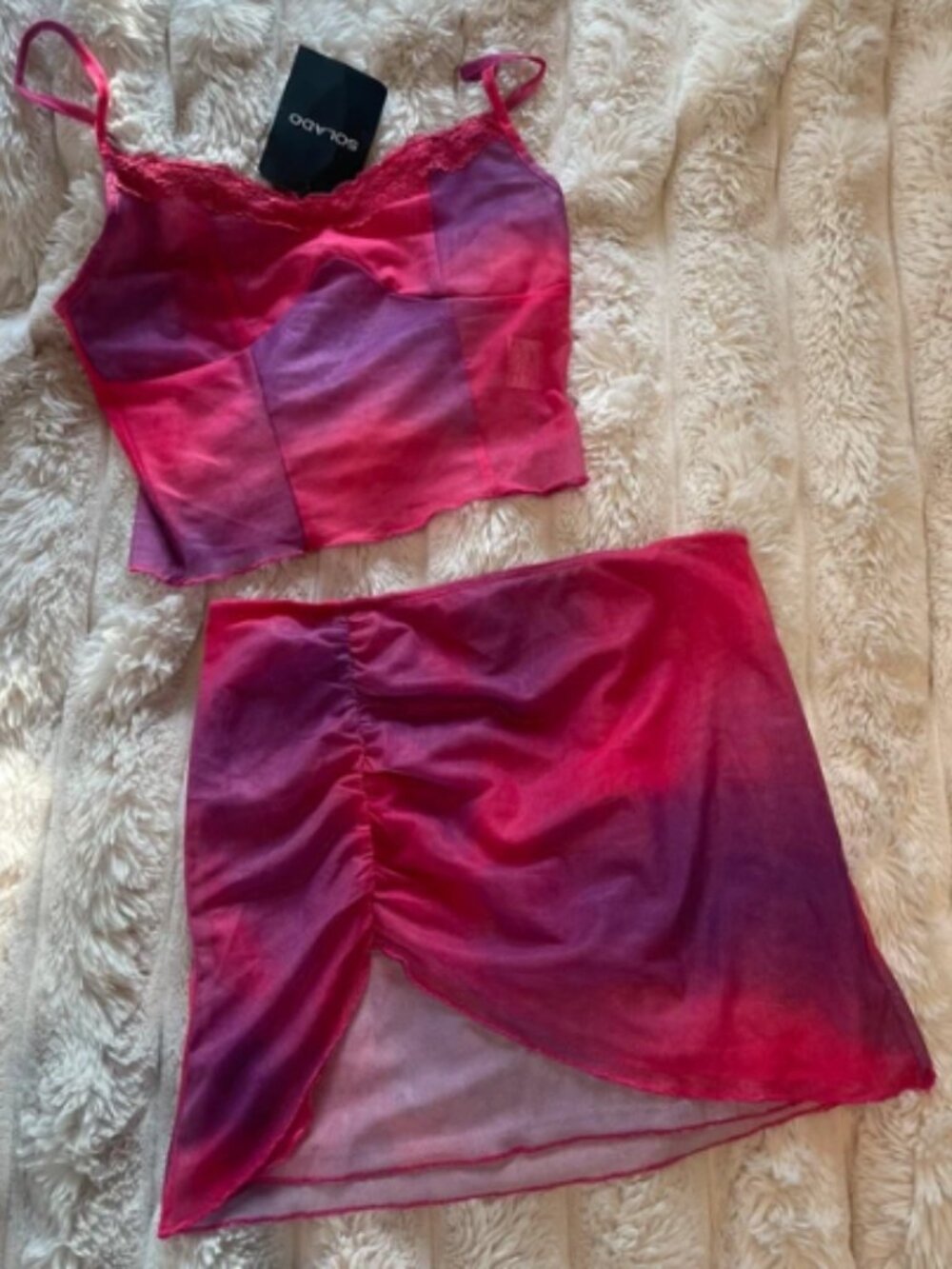 SOLADO Gradient Mesh Strap Skirt Set